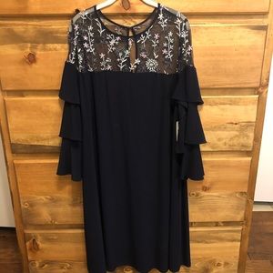 Lane Bryant Ruffle Sleeve Mid Length Dress - Navy